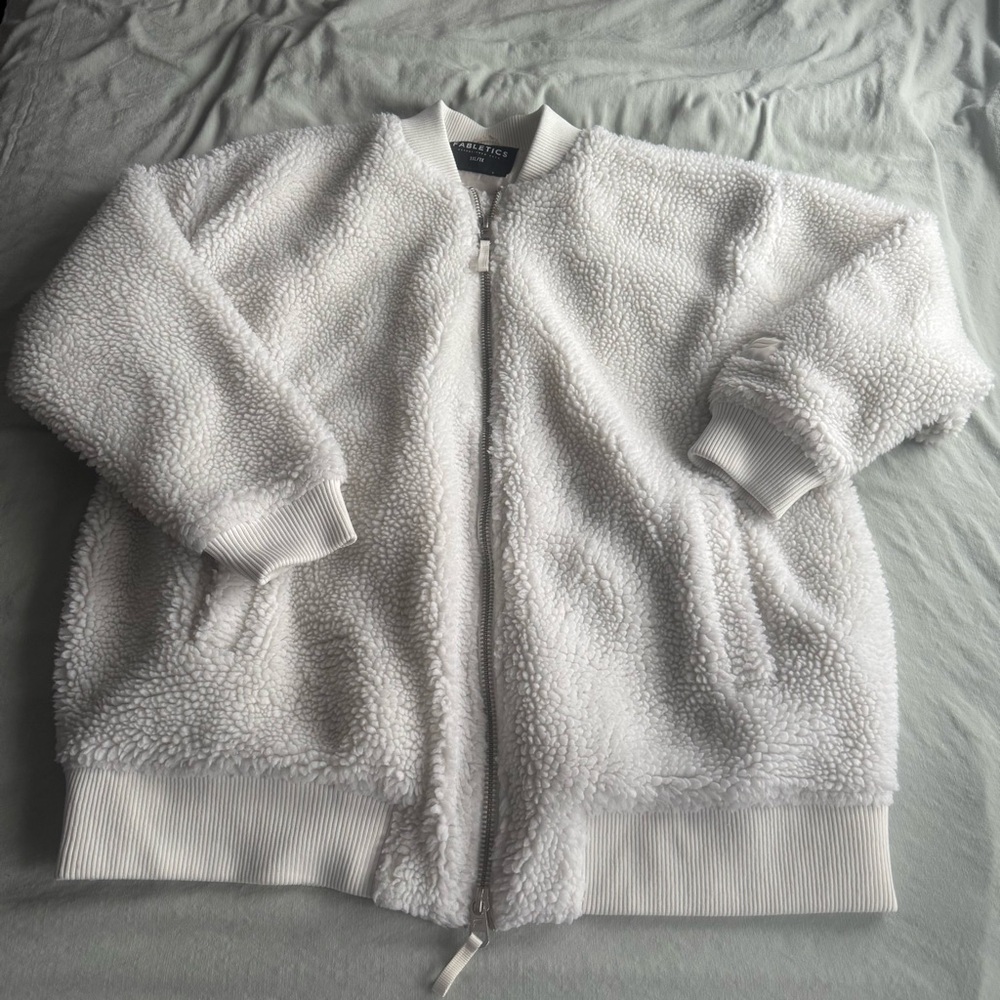 Fabletics white teddy bomber jacket